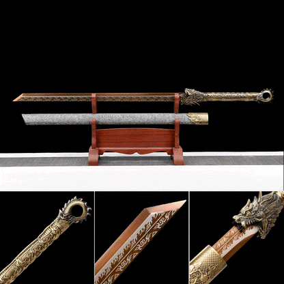 Handmade Golden Dragon Chinese Sword With Golden Blade