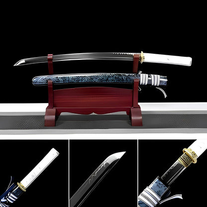 Handmade Japanese Wakizashi Water T10 Carbon steel Turns the soil to burn blade