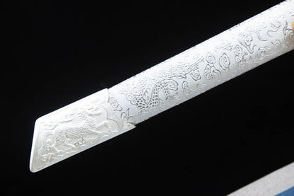 Handmade Kirin High Manganese Steel Chinese Sword With White Scabbard