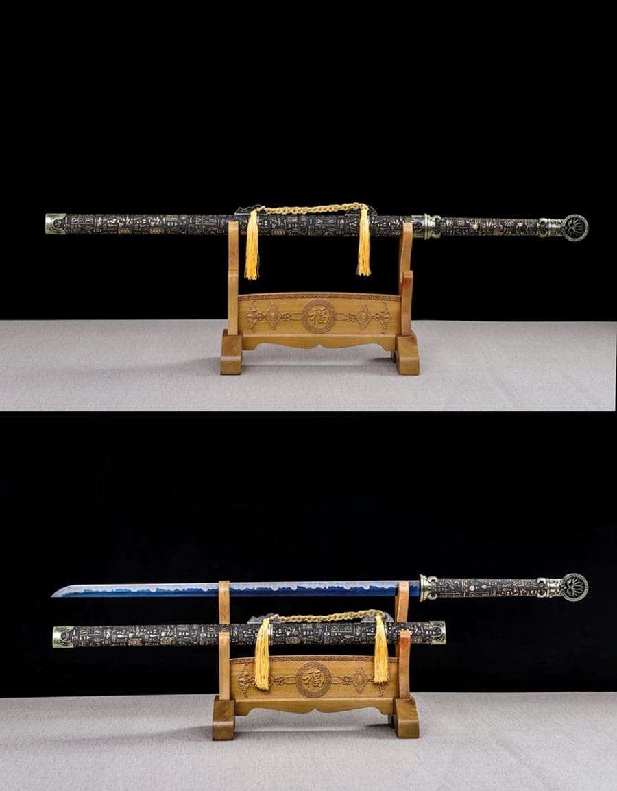 Handmade Pharaoh 65 High Manganese Steel Chinese Sword With Baked Blue Blade