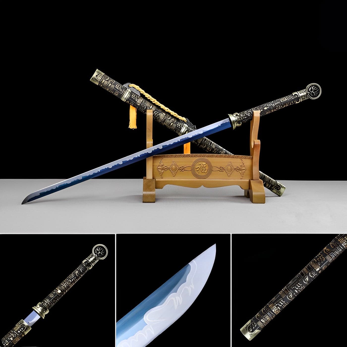 Handmade Pharaoh 65 High Manganese Steel Chinese Sword With Baked Blue Blade