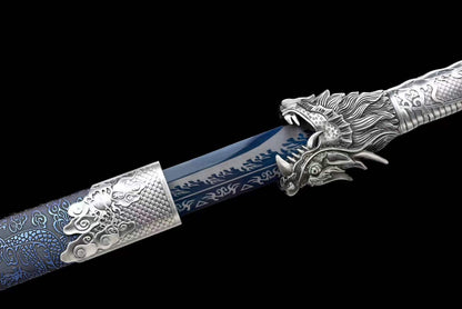 Handmade Pride High Manganese Steel Chinese Sword With Blue Engraving Blade