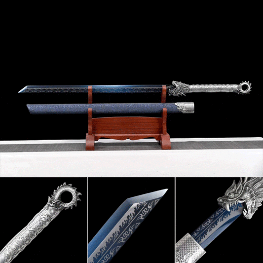 Handmade Pride High Manganese Steel Chinese Sword With Blue Engraving Blade