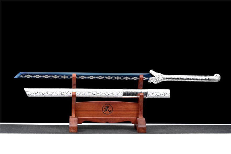 Handmade Silver Dragon High Manganese Steel Chinese Sword With Blue Blade