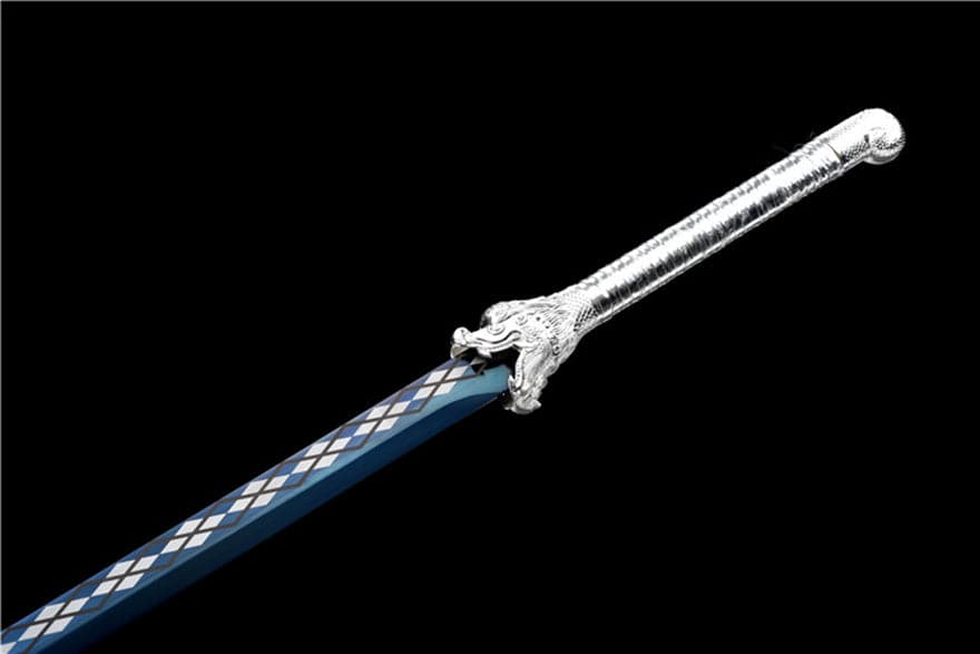 Handmade Silver Dragon High Manganese Steel Chinese Sword With Blue Blade