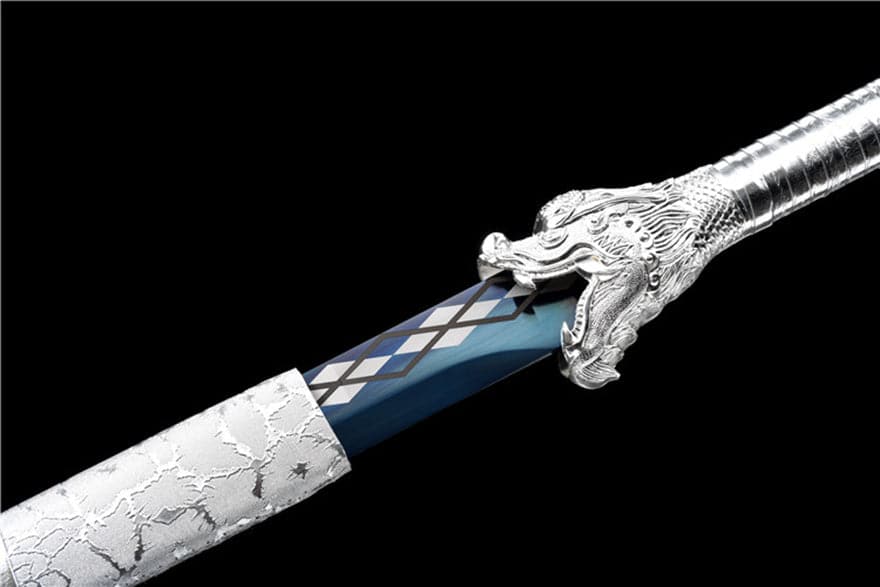 Handmade Silver Dragon High Manganese Steel Chinese Sword With Blue Blade