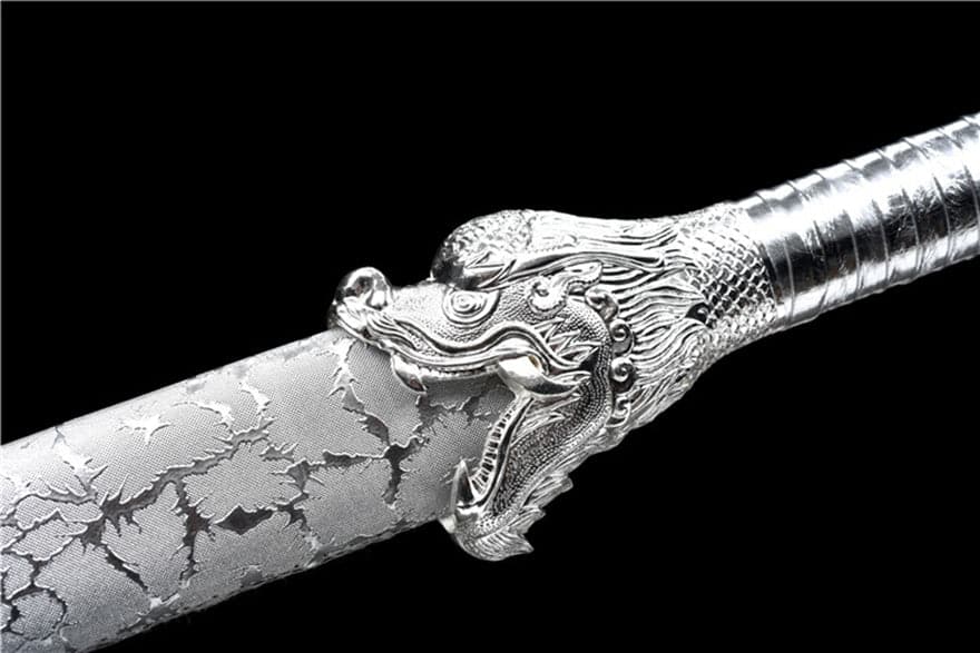 Handmade Silver Dragon High Manganese Steel Chinese Sword With Blue Blade