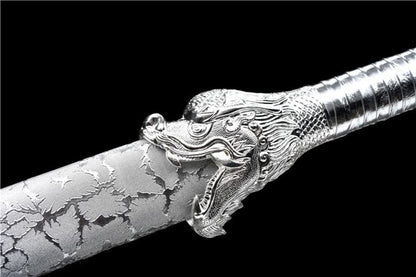 Handmade Silver Dragon High Manganese Steel Chinese Sword With Blue Blade