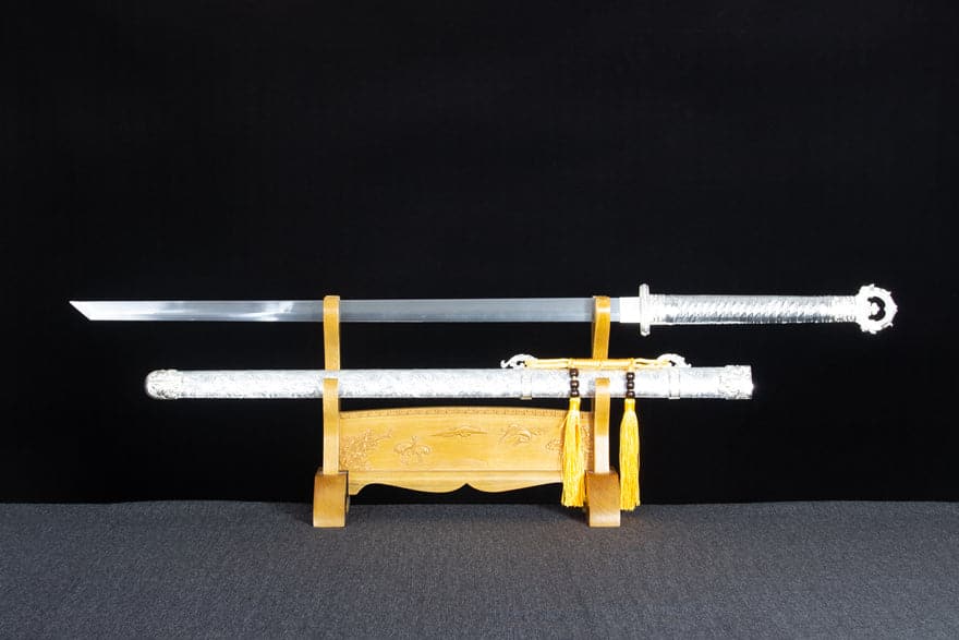 Handmade Silver Scourge High Manganese Steel Chinese Sword With White scabbard