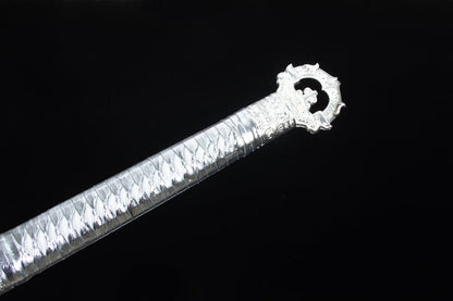 Handmade Silver Scourge High Manganese Steel Chinese Sword With White scabbard