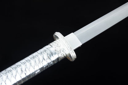 Handmade Silver Scourge High Manganese Steel Chinese Sword With White scabbard