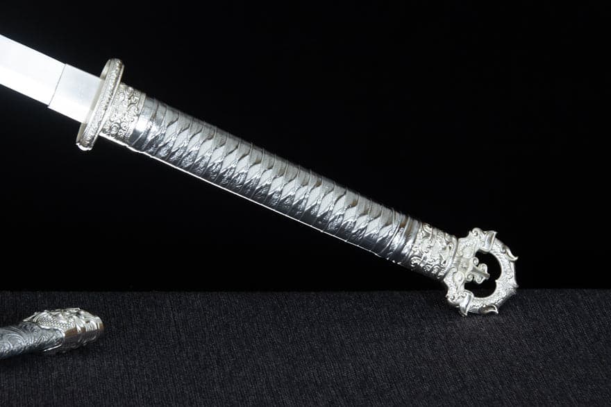 Handmade Silver Scourge High Manganese Steel Chinese Sword With White scabbard