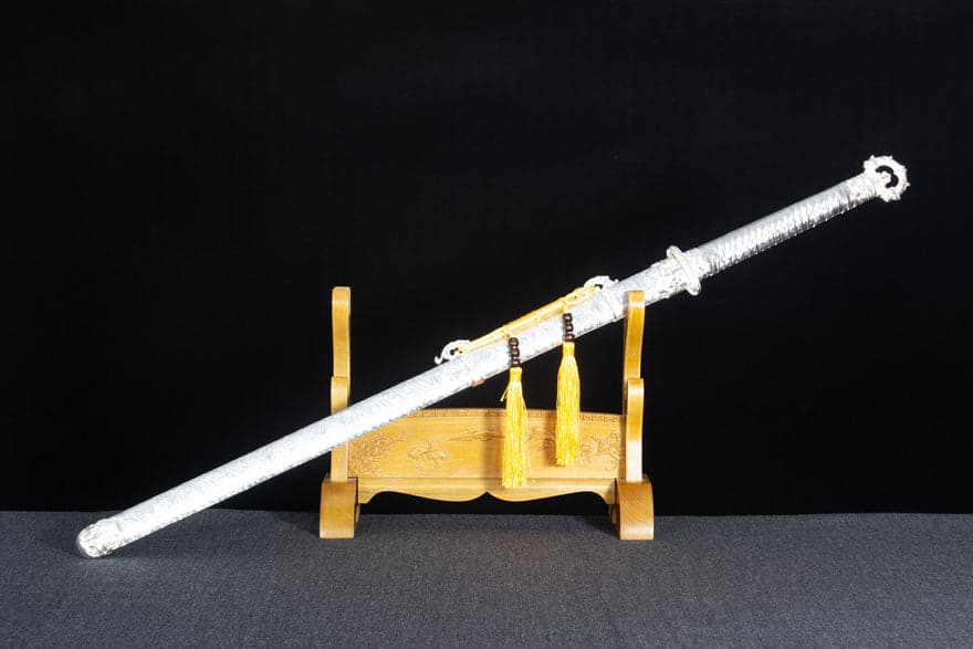 Handmade Silver Scourge High Manganese Steel Chinese Sword With White scabbard