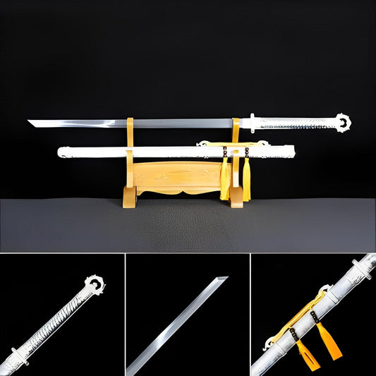 Handmade Silver Scourge High Manganese Steel Chinese Sword With White scabbard