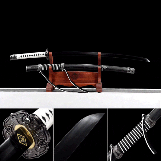 Handmade Undead Cut Katana Sword, Sekiro: Shadows Die Twice Japanese Samurai Sword, Black Manganese Steel Blades, Full Tang