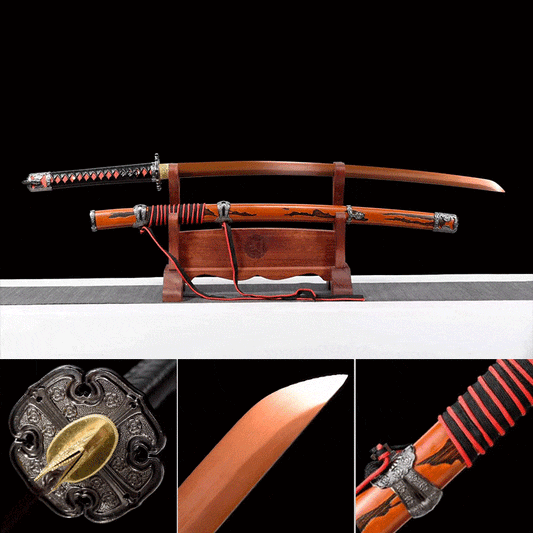 Handmade Undead Cut Katana Sword, Sekiro: Shadows Die Twice Japanese Samurai Sword, Red Manganese Steel Blades, Full Tang